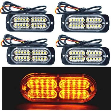 Imagem de Barra de luz estroboscópica âmbar à prova d'água 12-24V 20-LED super brilhante aviso de emergência perigo construção com 32 diferentes piscando para carro, caminhão, SUV Van - 4 peças (âmbar)