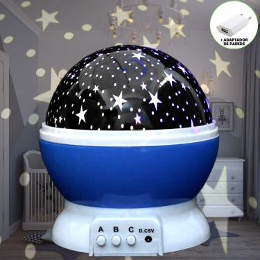 Imagem de Luminária Infantil Projetor Abajur Criança Estrelas Azul CBRN10677