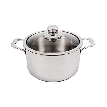 Imagem de Swiss Diamond Forno holandês de 5 camadas de aço inoxidável revestido premium de 6,7 litros com tampa incluída e acabamento externo de cetim, panela de sopa compatível com indução de 24 cm – pode ser