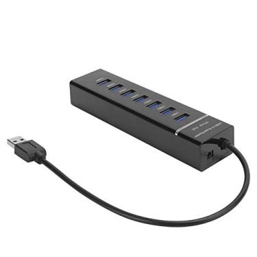 Imagem de ASHATA Hub USB, USB 3.0 Hub 7Port Splitter com indicador LED azul de alta velocidade 5Gbps BYLP107 DC 5V, leve e portátil, para Windows 2k/ XP/Vista/Win7/Linuk/iOS 10.0+