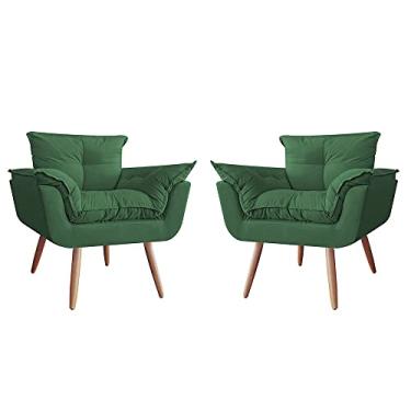 Imagem de Kit 02 Poltronas Decorativa Opalla Pés Palito Suede Verde - DS Estofados