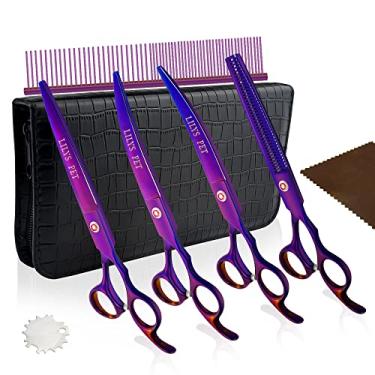 Imagem de LILYS PET Tesoura profissional de titânio revestida para cuidados com cães PET para corte, curva e desbaste (17,78 cm, roxa)