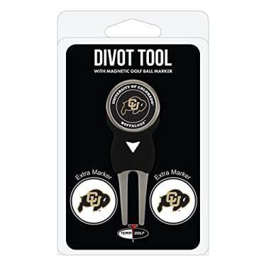 Imagem de Team Golf NCAA Colorado Buffaloes Divot Tool com 3 marcadores de bola de golfe, os marcadores são esmaltes magnéticos dupla-face removíveis