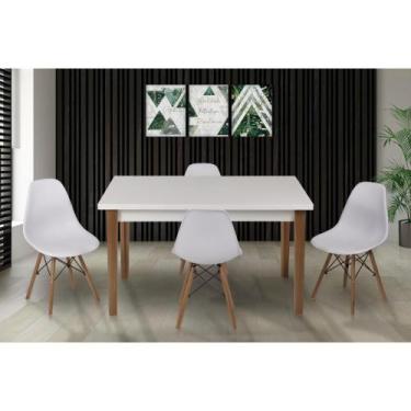 Imagem de Conjunto Mesa De Jantar Luiza 135cm Branca Com 4 Cadeiras Eames Eiffel