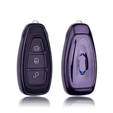 Imagem de CSHU Soft TPU Car Key Case Cover Chaveiro Ring Key Bag, apto para Ford Fiesta Focus C-MAX 2011 2012 2013-2018,1