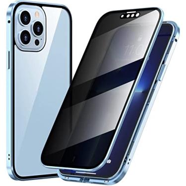 Imagem de HAODEE Capa anti-peep para iPhone 13 Mini/13/13 Pro/13 Pro Max, adsorção magnética de vidro temperado dupla face 360 graus capa protetora de privacidade de corpo inteiro (cor: azul 1, tamanho: 13 mini 5,4 polegadas)