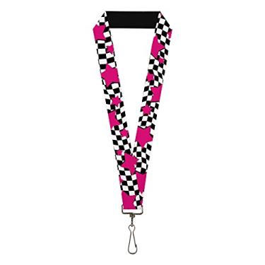Imagem de Buckle-Down Cordão - 2,54 cm (1") - xadrez e estrelas, preto/branco/rosa, Multicor, tamanho nico