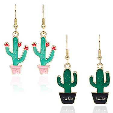 Imagem de TIANBANGSHI 2 pares de brincos divertidos fofos exclusivos brincos de cacto esmaltado doce fresco exagerado verde planta do deserto brincos femininos para mulheres meninas brinco em vaso joias present