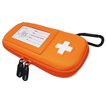 Imagem de Mymedibag Estojo de transporte duplo Epipen - Bolsa de medicamentos isolada rígida - Suporte de Epipen laranja brilhante, estojo médico altamente visível e notável para emergências