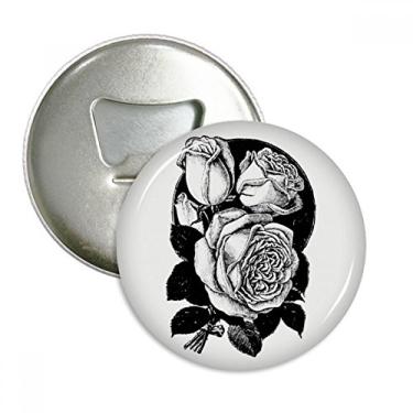Imagem de Sketch Rose Flower Planta Padrão Abridor de Garrafas Ímã de Geladeira Emblema Multifuncional