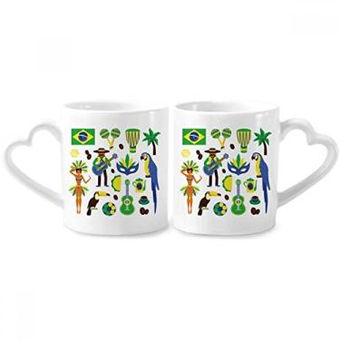 Imagem de Conjunto de canecas de porcelana para casais de futebol papagaio guitarra café Brasil conjunto de canecas de cerâmica para amantes de coração