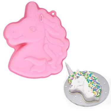 Imagem de MoldFun – Bolo de unicórnio, sem BPA e antiaderente, cabeça de cavalo, molde de assadeira de silicone para meninas, unicórnio, aniversário, festa, utensílios de cozinha