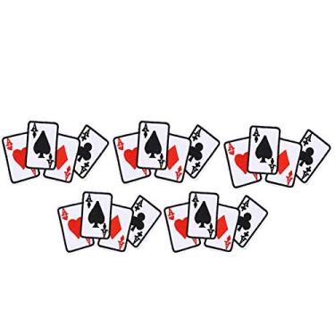 Imagem de Coração de ferro em patch coração 5 peças poker Ace roupas patch ferro no jogo aplique de carta diy camiseta tecido adesivo ferro em remendos para roupas, ace ferro em remendos para roupas