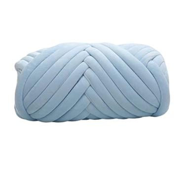 Imagem de UGPLM 1 kg de veludo grosso braço tricô crochê, tubo diy macio lavável fio gigante fio de peso para travesseiro cobertor projetos de macramê lenço, azul claro