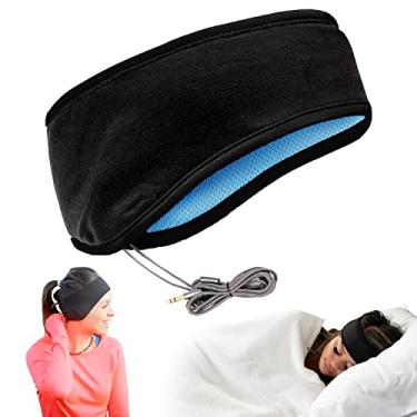 Imagem de CozyPhones Fones de ouvido e bolsa de viagem, forro de malha de lycra legal e alto-falantes finos. Perfeito para dormir, esportes, viagens aéreas, meditação e relaxamento - preto com forro azul