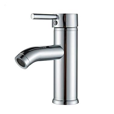 Imagem de Torneiras de lavatório de banheiro Torneira de lavatório misturadora fria/quente Torneira de cozinha de água preta dourada Torneira de pia de banheiro com um furo, cromado curto A