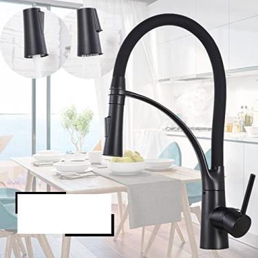 Imagem de Torneira para pia de cozinha LED preta giratória suspensa Torneira para pia de cozinha montada no deck do banheiro misturador de água quente e fria, C