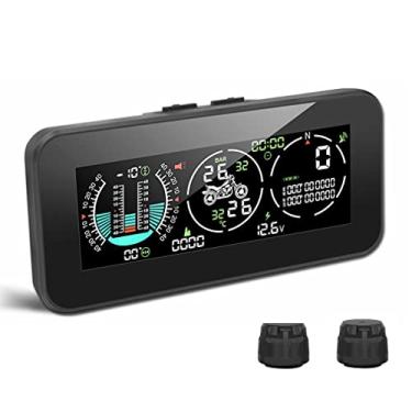 Imagem de XRC TECH Sistema de monitoramento de pressão do pneu de motocicleta, velocímetro de exibição GPS Headup, bússola, LCD HD colorido, à prova d'água e durável, monitoramento em tempo real