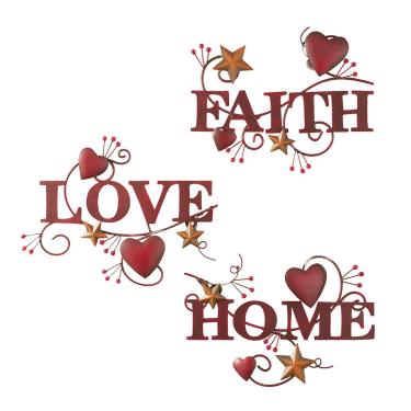 Imagem de Collections Etc Red Home, Love and Faith Metal Wall Art - Conjunto com 3