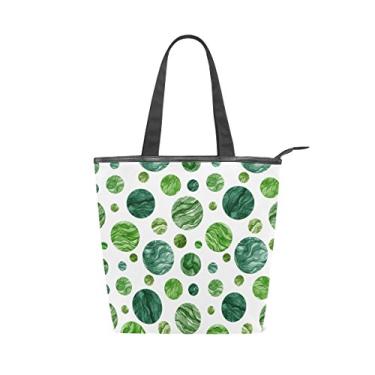 Imagem de Bolsa feminina de lona durável em aquarela verde bolinhas grande capacidade sacola de compras bolsa de ombro
