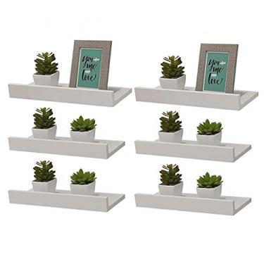 Imagem de Kit 6 Prateleiras Porta Quadros 50 x 15cm Branca Suporte Invisível