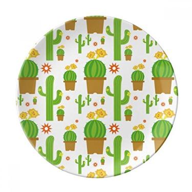 Imagem de Prato decorativo de porcelana com estampa de suculentas de cacto, prato de jantar