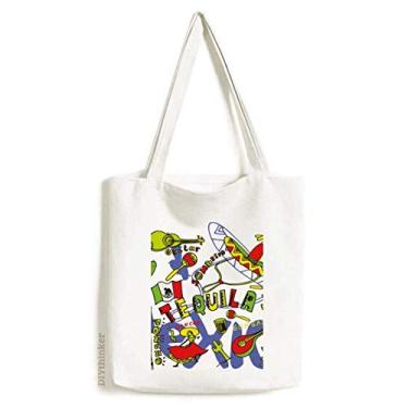 Imagem de Tequila Sombrero Guitar Chili Mexico Elment sacola de lona bolsa de compras casual