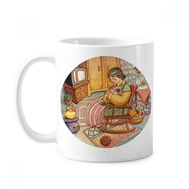 Imagem de Miaoji Pintura Aquarela Gato Lã Vovó Caneca Cerâmica Café Porcelana Copo Mesa
