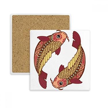 Imagem de Porta-copos quadrado com símbolo do zodíaco da constelação de Peixes, suporte de subplaca de isolamento, pedra