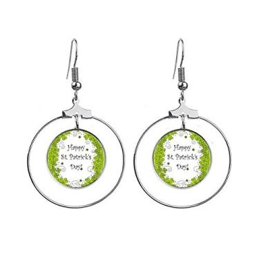 Imagem de Trevo de quatro folhas da Irlanda Feliz São Patrício Brincos de argola pendentes Joias Círculo