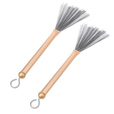 Imagem de Escova para baquetas de tambor, escovas de arame, design de anel pendurado, prático, conjunto profissional de tambor para amantes de tambores de jazz (M02511 ouro)