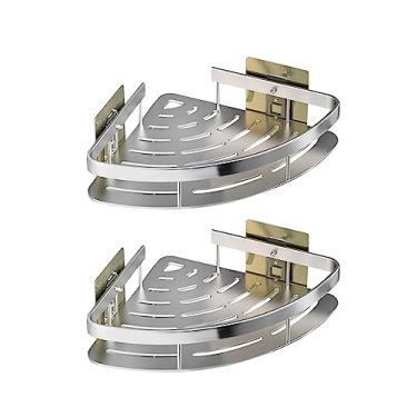 Imagem de Prateleira de canto montada na parede, rack organizador de canto de chuveiro autoadesivo, rack de armazenamento de canto de chuveiro, organizador de, Camada Dupla Prata