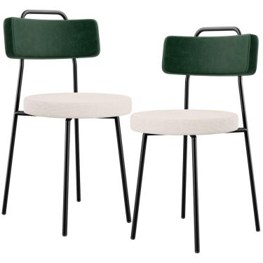 Imagem de Kit 02 Cadeiras Decorativa Estofada Sala De Jantar Barcelona L02 Facto Verde Musgo Linho Cru - Lyam