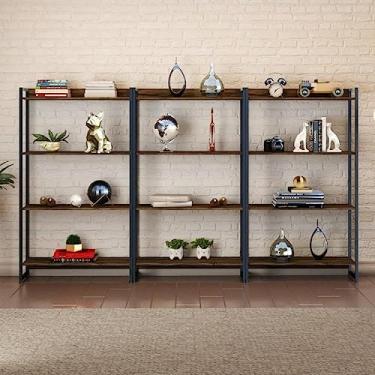 Imagem de Conjunto 3 Estantes para Livros Médias Industrial Aço 4 Prateleiras 146x80cm Active Yescasa Carvalho Dark