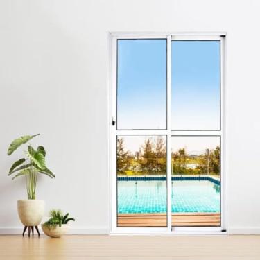 Imagem de Porta Sacada de Alumínio 2 Folhas 210 x 150cm com Fechadura Linha 25 Branco