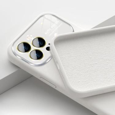 Imagem de Capa de telefone de silicone macio líquido para iphone 14 13 12 pro max vidro proteção da lente da câmera capa traseira à prova de choque, branco, para iphone 13