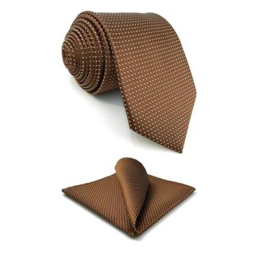 Imagem de S&W SHLAX&WING Gravatas masculinas Marrom Cobre Gravata Formal com Pontos Brancos Gravata Skinny com Bolso Quadrado