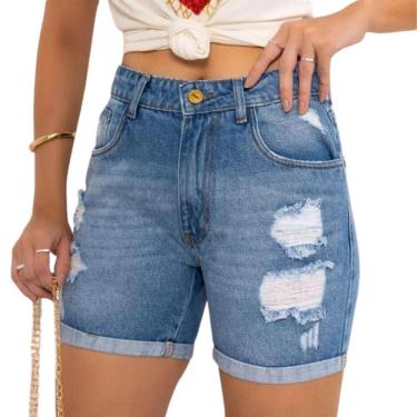 Imagem de Bermuda Jeans Feminina Barra Dobrada Lumini Azul Claro 02062
