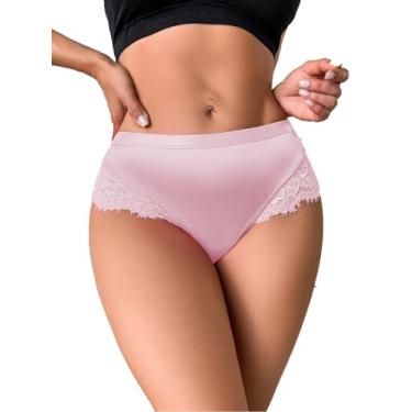 Imagem de Milumia Calcinha feminina sexy de renda cetim seda calcinha calcinha cintura média respirável biquíni cuecas, Rosa coral, P