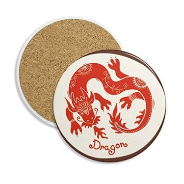 Imagem de Year Of Dragon Animal China Zodíaco Porta-copos de cerâmica vermelho porta-copos copo pedra absorvente para bebidas presente 2 peças