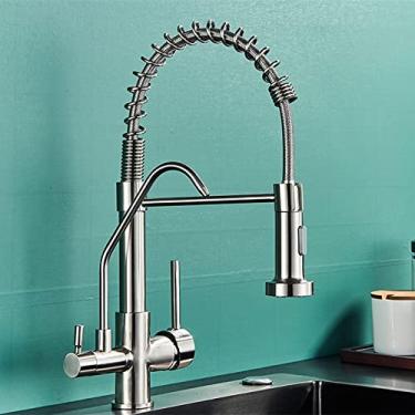 Imagem de Torneira cromada para pia de cozinha, purificador de água, filtro, duas saídas, água quente e fria, torneira misturadora, níquel escovado