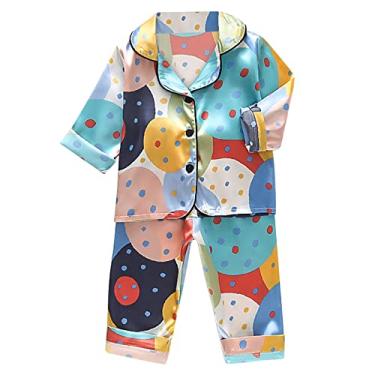 Imagem de Pijama de 18 mariposas para meninos e meninas com botões de cetim + calça comprida pijama de seda camisola 12 meses, Azul-celeste, 110