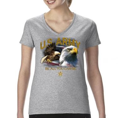 Imagem de Camiseta feminina US Army Be All You Can Be com decote em V American Military Strong Veteran DD214 Patriotic Armed Forces Licenciada, Cinza, G