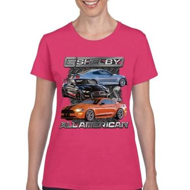 Imagem de Camiseta feminina Shelby All American Cobra Mustang Muscle Car Racing GT 350 GT 500 Performance Powered by Ford, Rosa choque, P