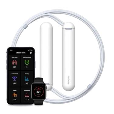 Imagem de Tangram Smart Rope Rookie – Corda de pular conectada ao aplicativo para fitness e exercícios, comprimento ajustável, habilitado para Bluetooth 4.0, rastreia calorias e saltos (branco/marinho)