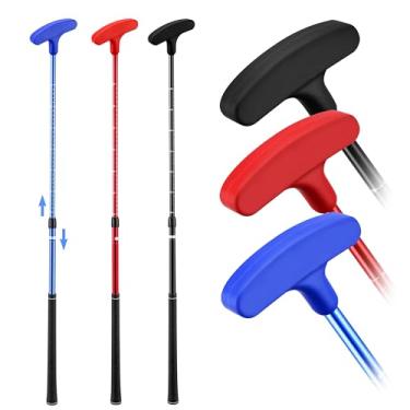 Imagem de PGM Putter de golfe bidirecional ajustável para homens, mulheres e jovens - taco de golfe ambidestro com altura ajustável (54 cm - 92 cm) e aderência antiderrapante TPR, preto/vermelho/azul,