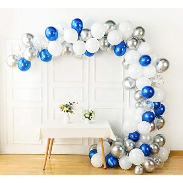 Imagem de Kit de arco de balões prateados, guirlanda de prata confete de látex, branco e cromado, azul royal, conjunto de decoração de festa de aniversário de casamento, aniversário de casamento (prata)