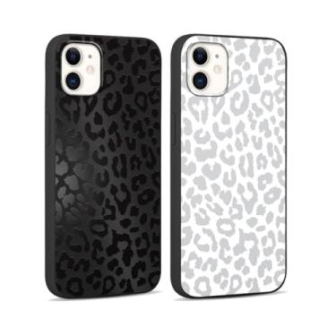 Imagem de RUMDEY Capa de telefone com estampa de chita fofa para Apple iPhone 12 Mini 5,4 polegadas, capas de design de leopardo luxuosas, capas protetoras de silicone macio e TPU à prova de choque para mulheres e meninas - preto e branco