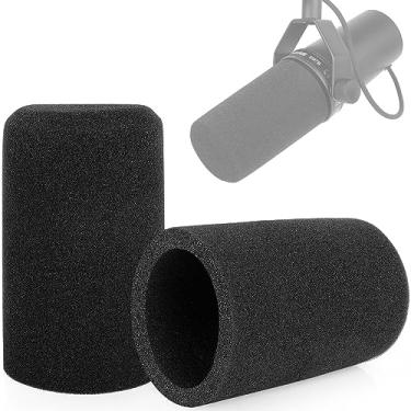 Imagem de Para-brisas para SM7B, pacote com 2 capas de espuma de filtro pop de microfone compatível com Shure SM7B, capa de microfone de substituição para redução de ruído da ChromLives, preta