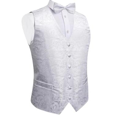 Imagem de Colete masculino de seda Paisley para vestido de smoking acessório colete masculino lenço abotoaduras gravata borboleta coletes negócios, Mj-0184, X-Large